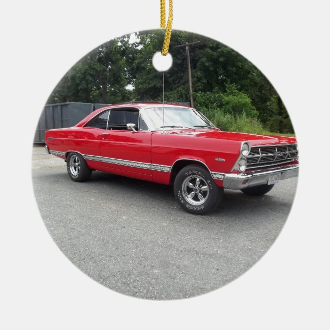 Red fairlane 289 sweet ride with racing wheels ceramic ornament (Front)