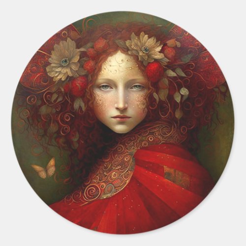 Red Fairy Fantasy Art Classic Round Sticker