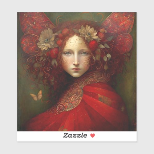 Red Fairy Fantasy Art Sticker