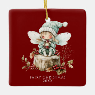 Red Fairy Merry Christmas  Ceramic Ornament