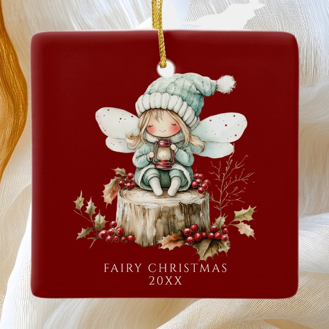 Red Fairy Merry Christmas  Ceramic Ornament (Creator Uploaded)
