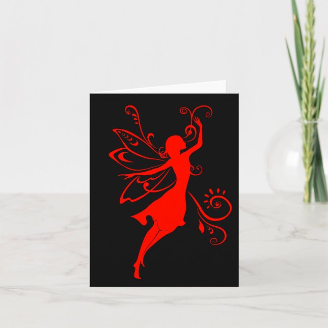 Red Fairy Silhouette Elegant Winged Fantasy Card (Creator Uploaded)