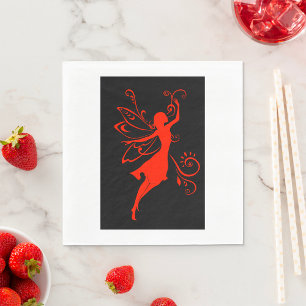 Red Fairy Silhouette Elegant Winged Fantasy Napkins