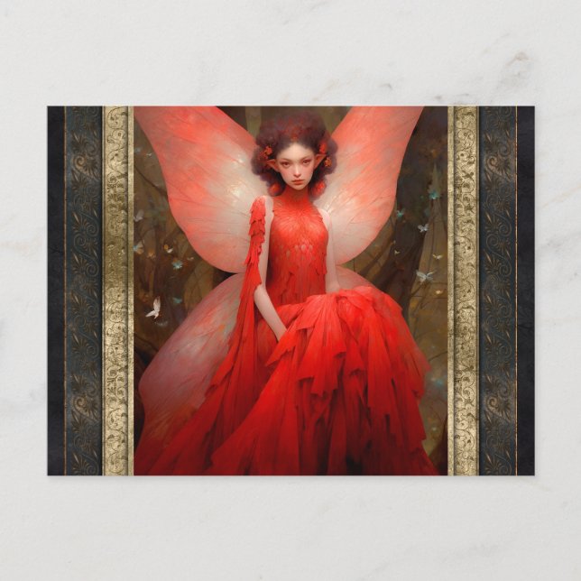 Red Fairy Woman Fantasy Art Postcard (Front)