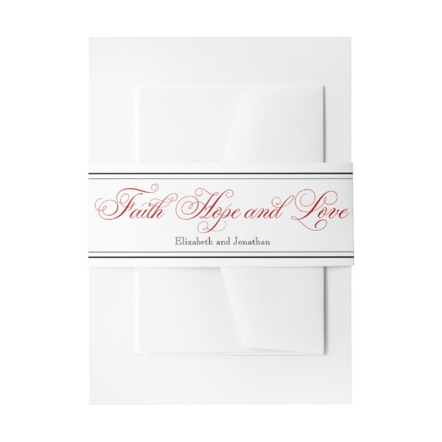Red Faith Home & Love Christian Wedding Belly Band (Front Example)