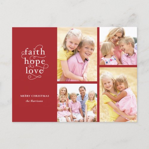 Red Faith Hope Love 4_Photo Typography Christmas Postcard