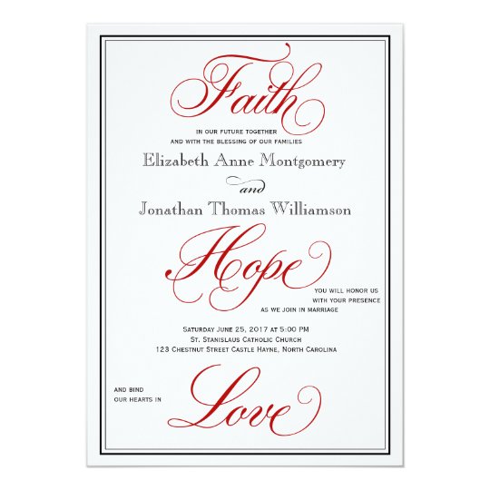 Red Faith Hope Love Calligraphy Wedding Invitation Zazzle