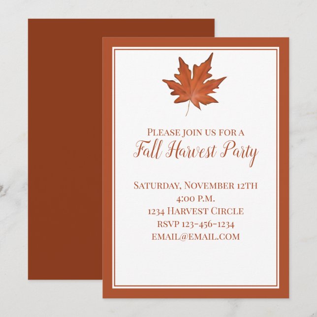 Red Fall Autumn Leaves Elegant Classic Harvest Invitation (Front/Back)