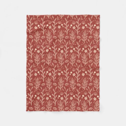 Red Fall Foliage Botanical Pattern Fleece Blanket