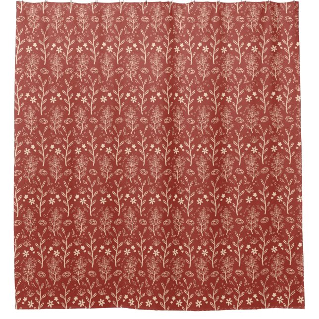 Red Fall Foliage Botanical Pattern Shower Curtain (Front)