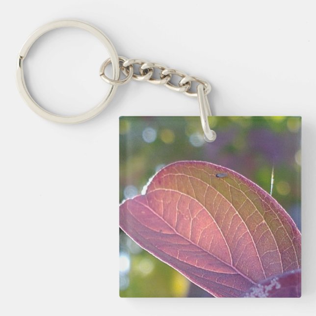 Red Fall Leaf And Bokeh Keychain (Front)