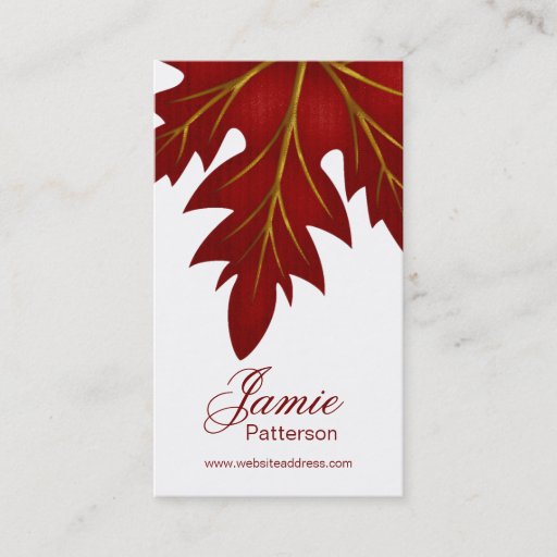 Customizable Red Fall Leaf Design Vertical Business Cards