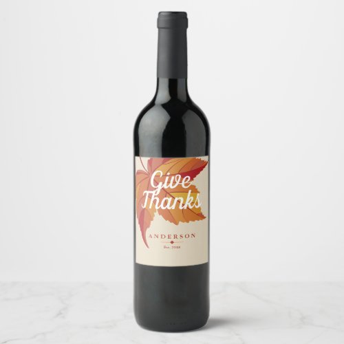 Red Fall Leaf  Taupe  Personalized Wine Label