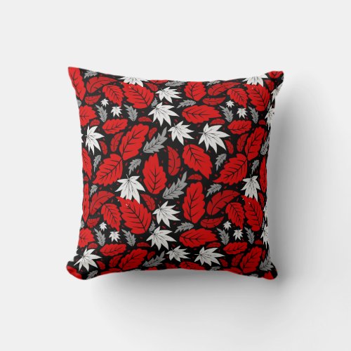 Red Fall Leaves Fancy Boho Throw Pillow