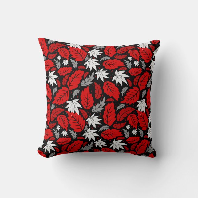 Red Fall Leaves Fancy Boho Throw Pillow (Front)