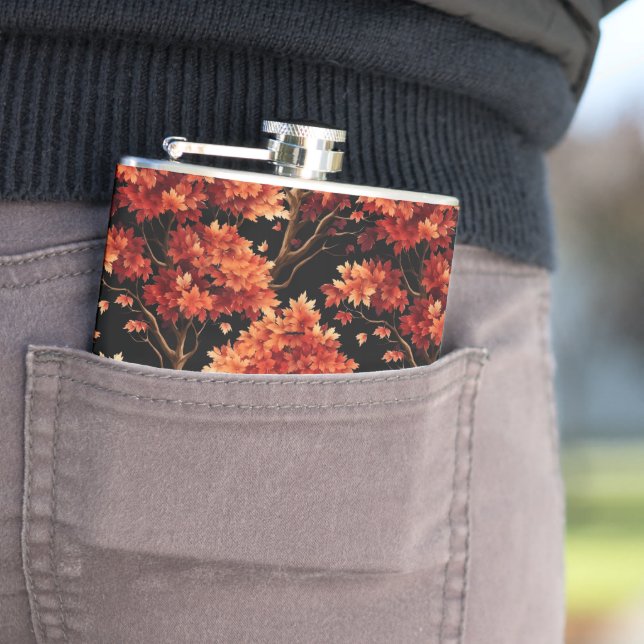 Red Fall Maple Tree Seamless Pattern Graphic Flask (In Situ)