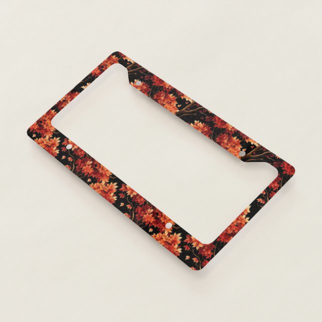 Red Fall Maple Tree Seamless Pattern Graphic License Plate Frame (3/4)
