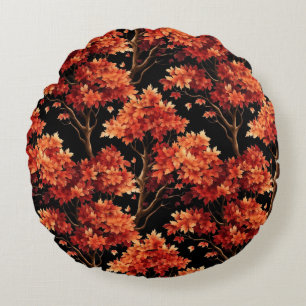 Red Fall Maple Tree Seamless Pattern Graphic Round Pillow