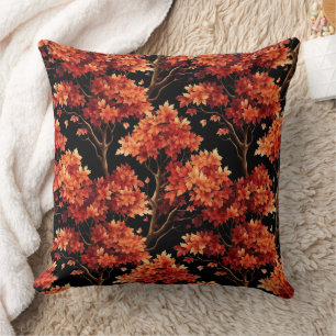 Red Fall Maple Tree Seamless Pattern Graphic Throw Pillow