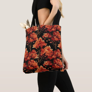 Red Fall Maple Tree Seamless Pattern Graphic Tote Bag