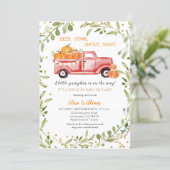 Red Fall Pumpkin Truck Drive by Baby Shower Invitation (Standing Front)