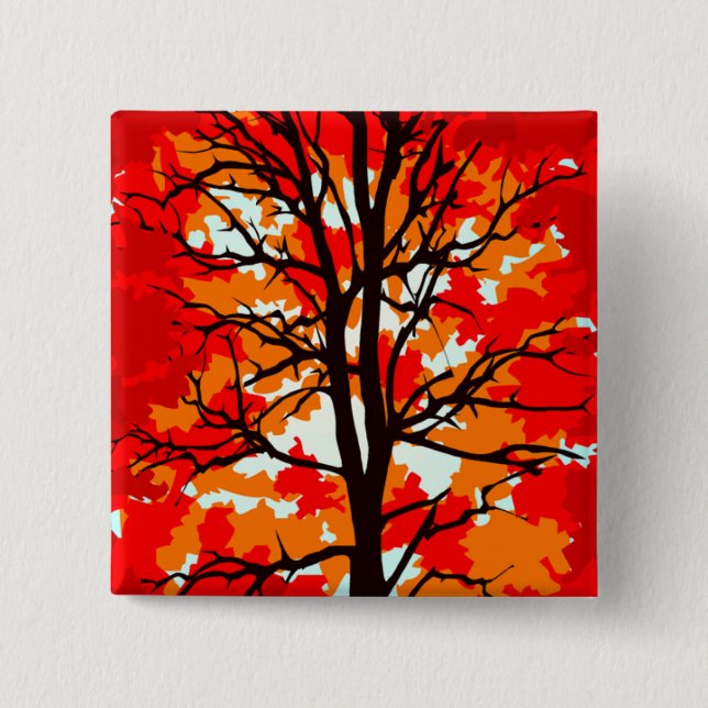 Red Fall Tree Pinback Button (Front)