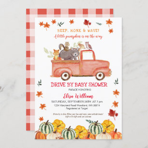 Red Fall Truck Pumpkin Autumn Drive By Baby Shower Invitation