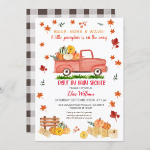 Red Fall Truck Pumpkin Autumn Drive By Baby Shower Invitation
