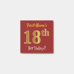 [ Thumbnail: Red, False Gold 18th Birthday, With Custom Name Notes ]