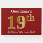 [ Thumbnail: Red, False Gold 19th Birthday Party + Custom Name Guest Book ]