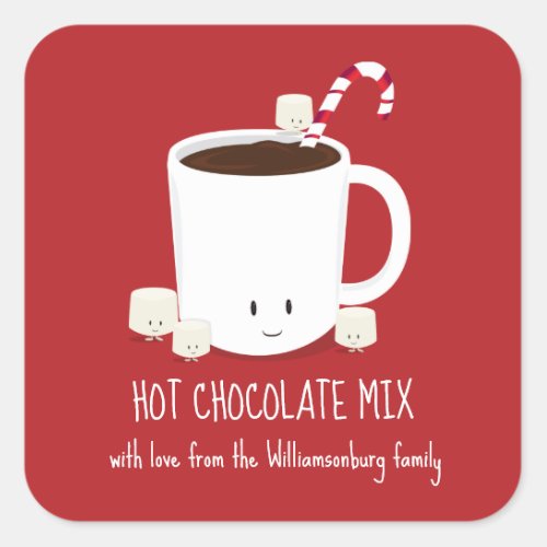 Red Family Name Hot Chocolate Mix Christmas Square Sticker
