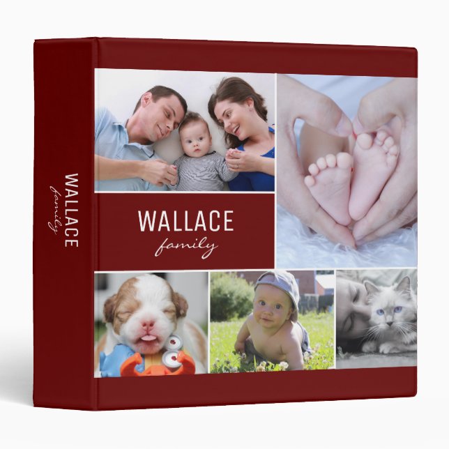 Red Family Name Photo Collage Album 3 Ring Binder (Front/Spine)