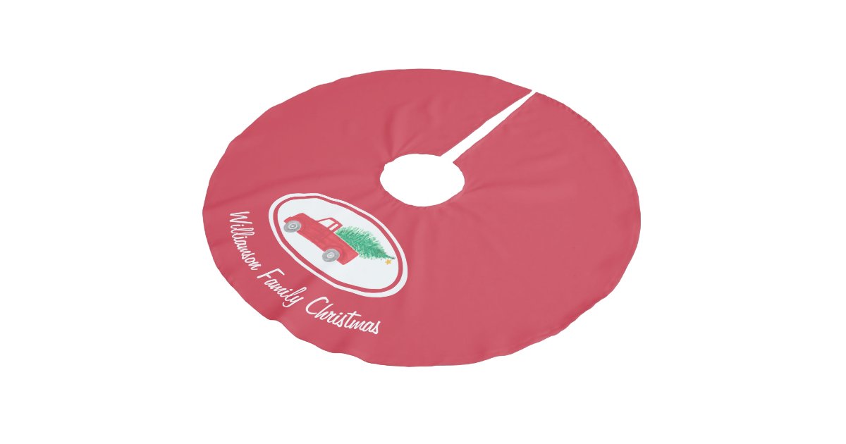 Red Family Name Vintage Red Truck Christmas Brushed Polyester Tree Skirt Zazzle Com
