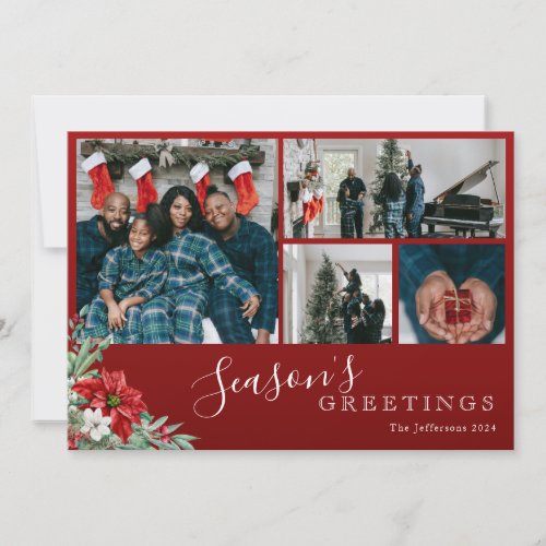 Red Family Photo Seasons Greetings Christmas Holiday Card