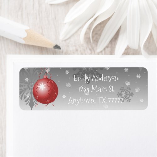 Red Fancy Christmas Ornament Address Label