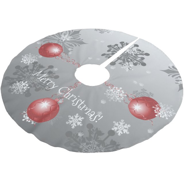 Red Fancy Christmas Ornament Tree Skirt (Angled)