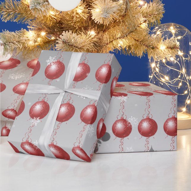 Red Fancy Christmas Ornament Wrapping Paper (Holidays)