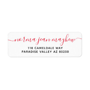 Red Fancy Handwriting Script Return Address Label