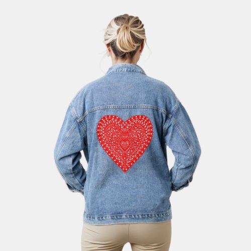 Red Fancy Heart Design Denim Jacket