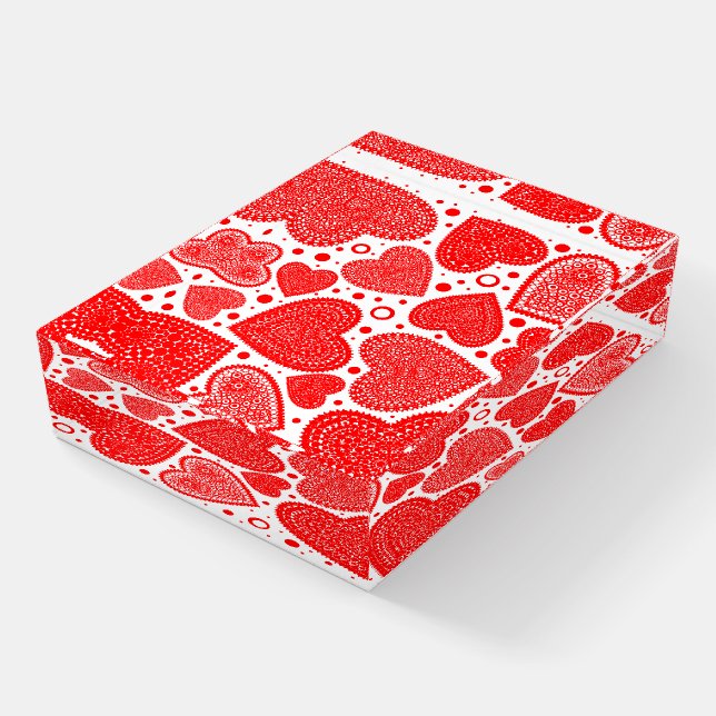 Red Fancy Hearts Pattern Paperweight (Angled)