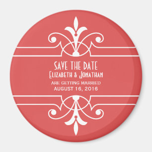 Red Fancy Ornamental Save the Date Magnet