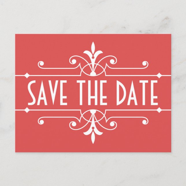 Red Fancy Ornamental Save the Date Postcard (Front)