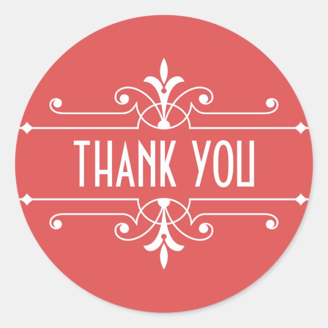Red Fancy Ornamental Thank You Stickers (Front)