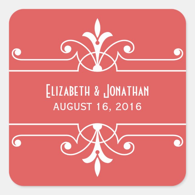 Red Fancy Ornamental Wedding Stickers (Front)