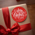 Red Fancy Script "Merry Christmas" Custom Classic Round Sticker<br><div class="desc">Fancy Script "Merry Christmas" Personalized design.</div>
