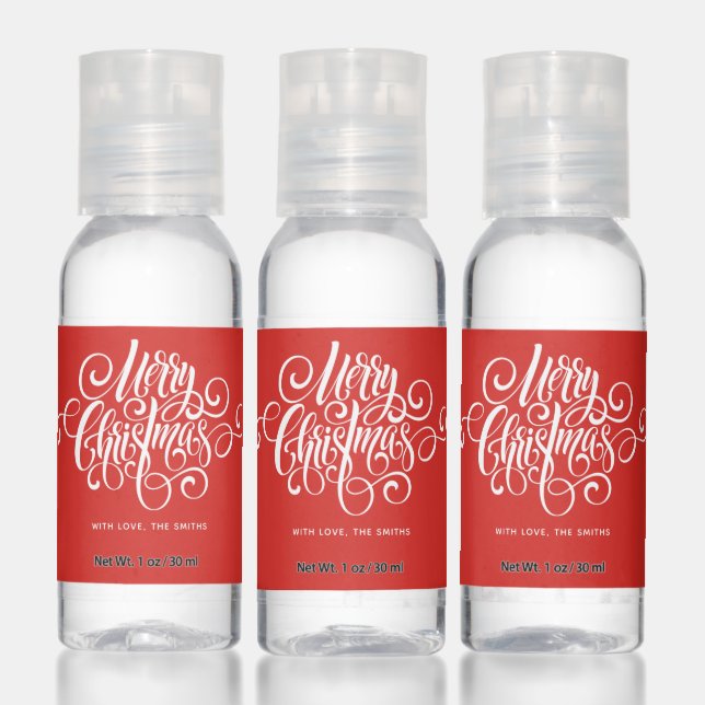 Red Fancy Script "Merry Christmas" Hand Sanitizer (Set)