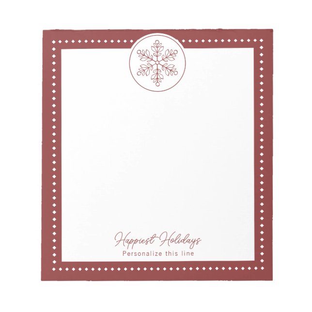 Red Fancy Snowflake Personalized Holiday Notepad (Front)