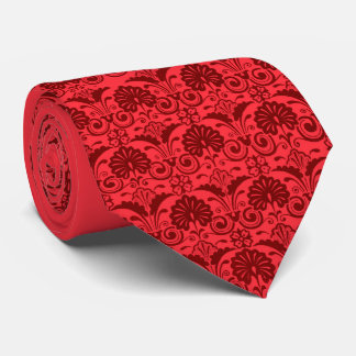 red fans and fronds print neck tie
