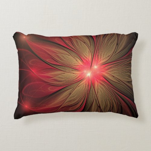 Red fansy fractal flower  accent pillow