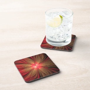 Red fansy fractal flower   beverage coaster
